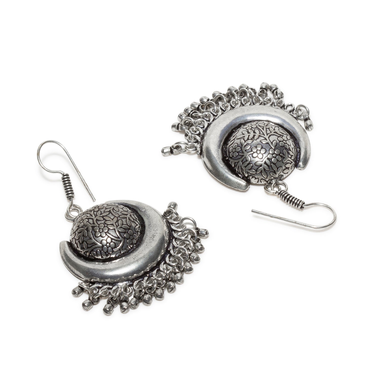 bindhani silver plated leafy theme shaped oxidised leaf earrings secured with fish hook earwire for women and girls