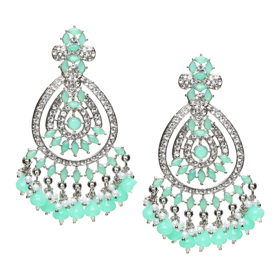 bindhani silver plated mint green stone drop earrings for women girls