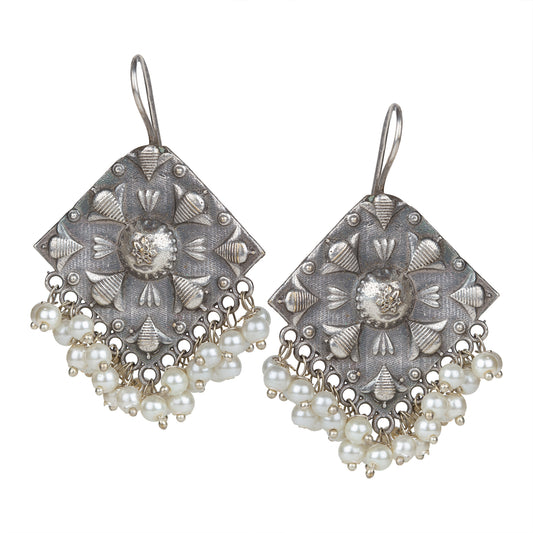 bindhani silver plated oxidised white beads earrings for women girls