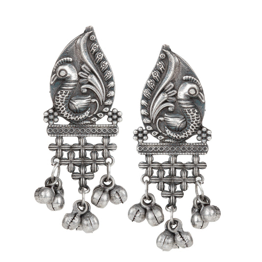 bindhani silver plated peacock earrings for women girls