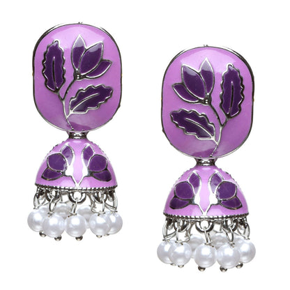 Meenakari Small Jhumki With Pearl Drop