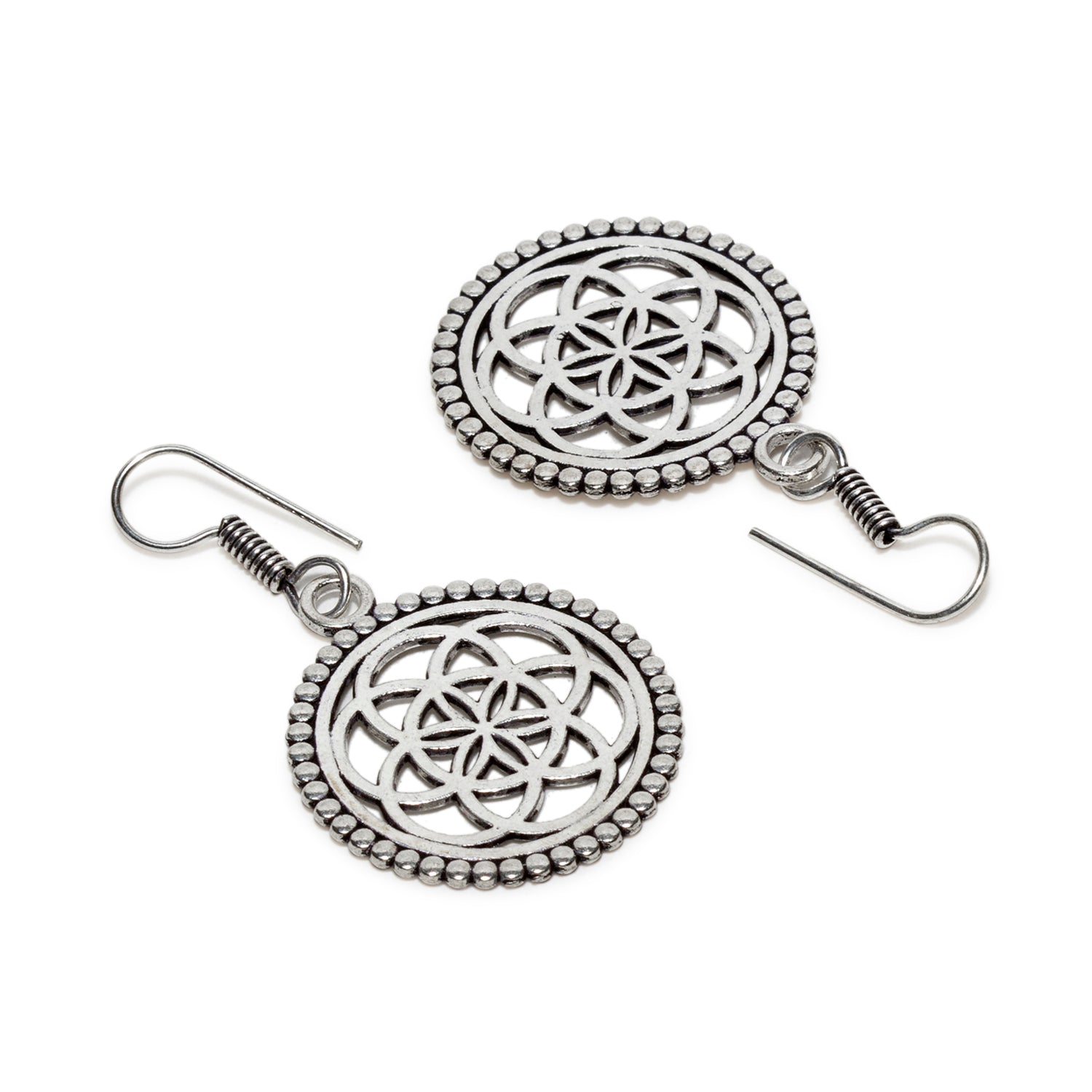 bindhani silver plated rangoli mandala art pattern design oxidised earrings secured with fish hook earwire for women and girls