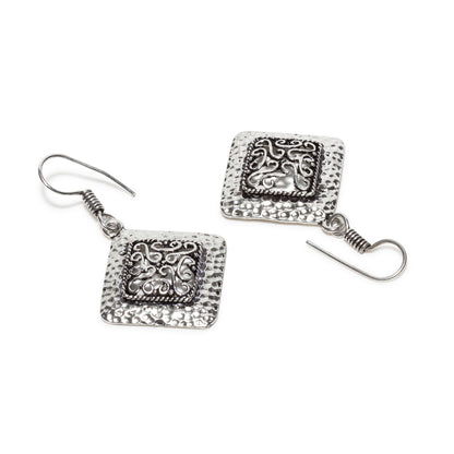 bindhani silver plated hammered oxidized earrings secured with fish hook for women and girls