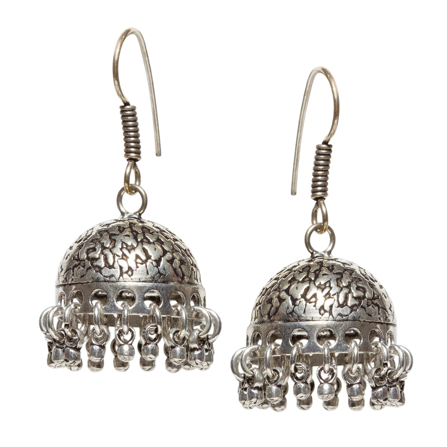 bindhani silver plated toned light weight oxidised jhumka earrings fish hook wire for women and girls