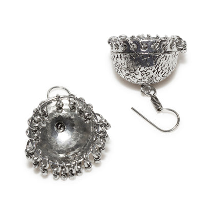 bindhani silver plated toned light weight oxidised jhumka earrings fish hook wire for women and girls