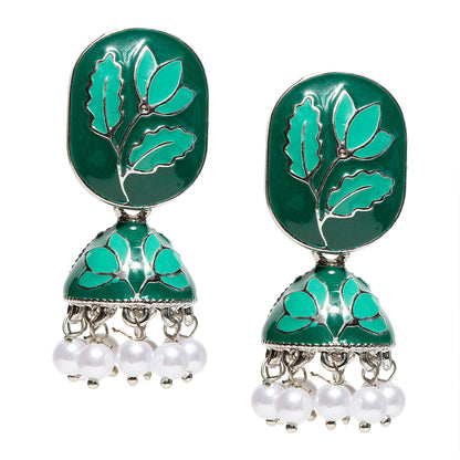 bindhani silver plated turquoise multicolor meenakari pearl drops jhumki earrings for women girls