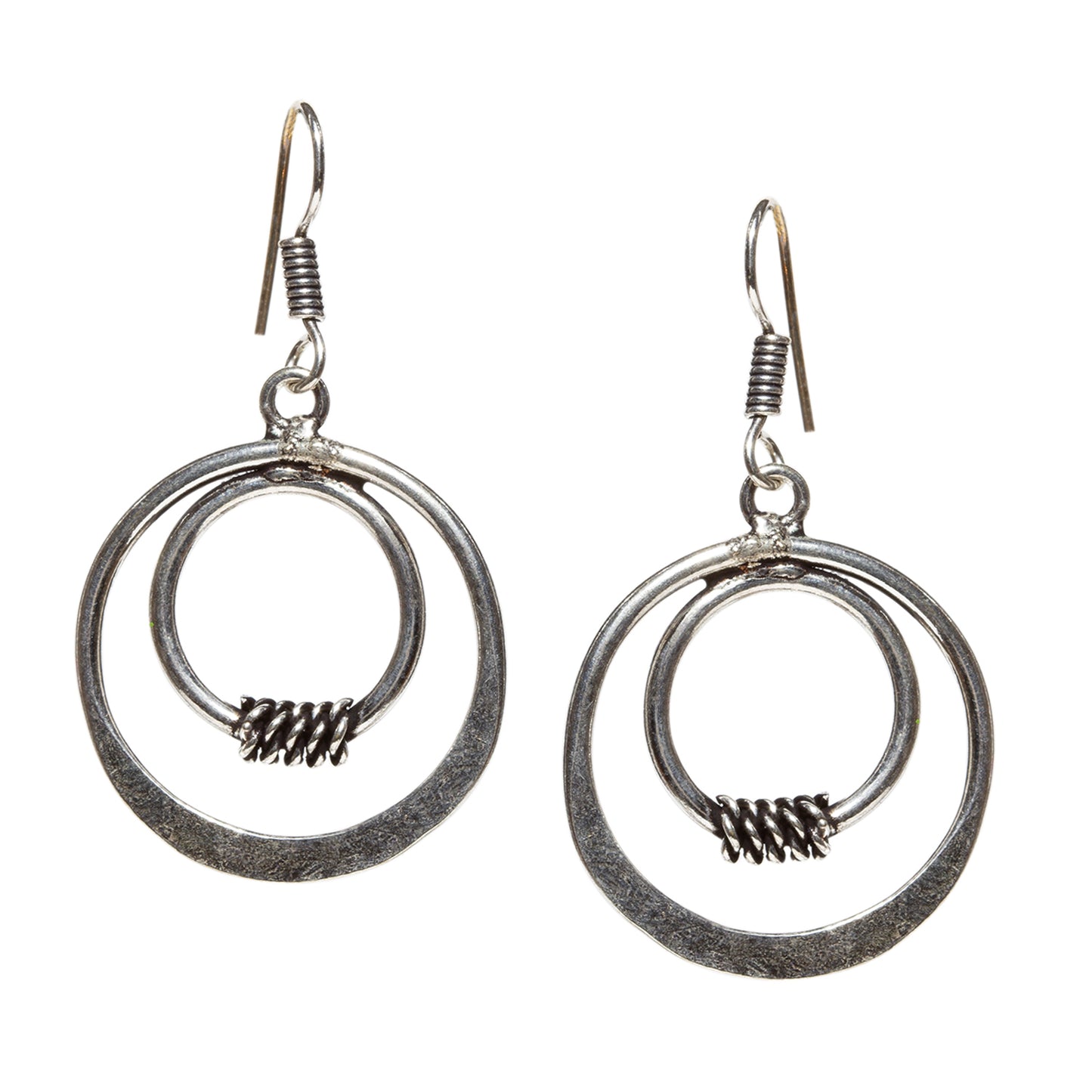 bindhani silver plated two durable circles fish hook oxidised earrings for women and teenage girls