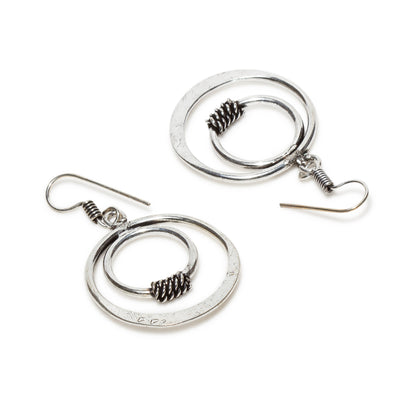 bindhani silver plated two durable circles fish hook oxidised earrings for women and teenage girls