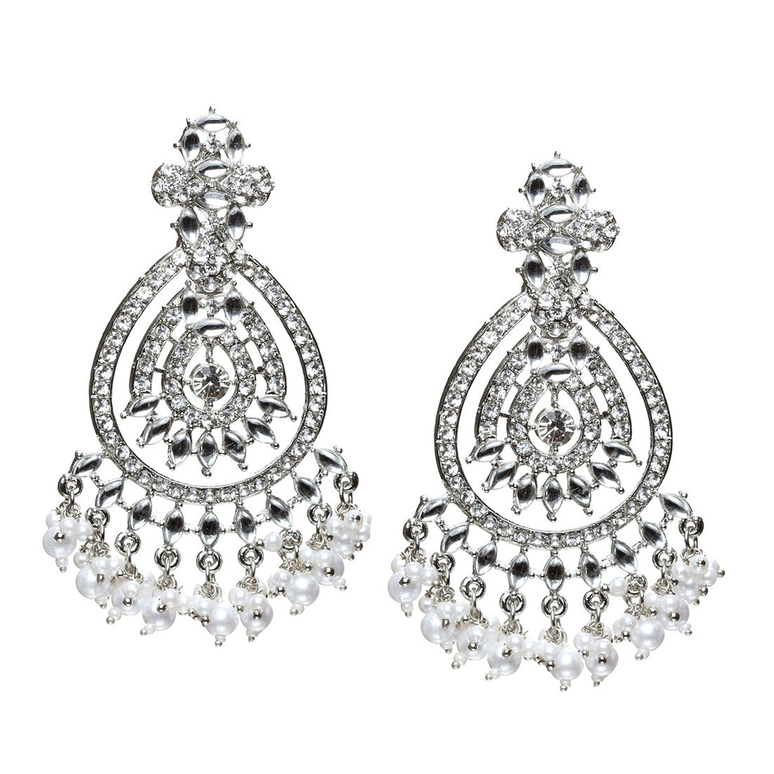 bindhani silver plated long white drop earrings for women girls