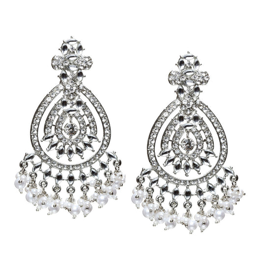 bindhani silver plated long white drop earrings for women girls