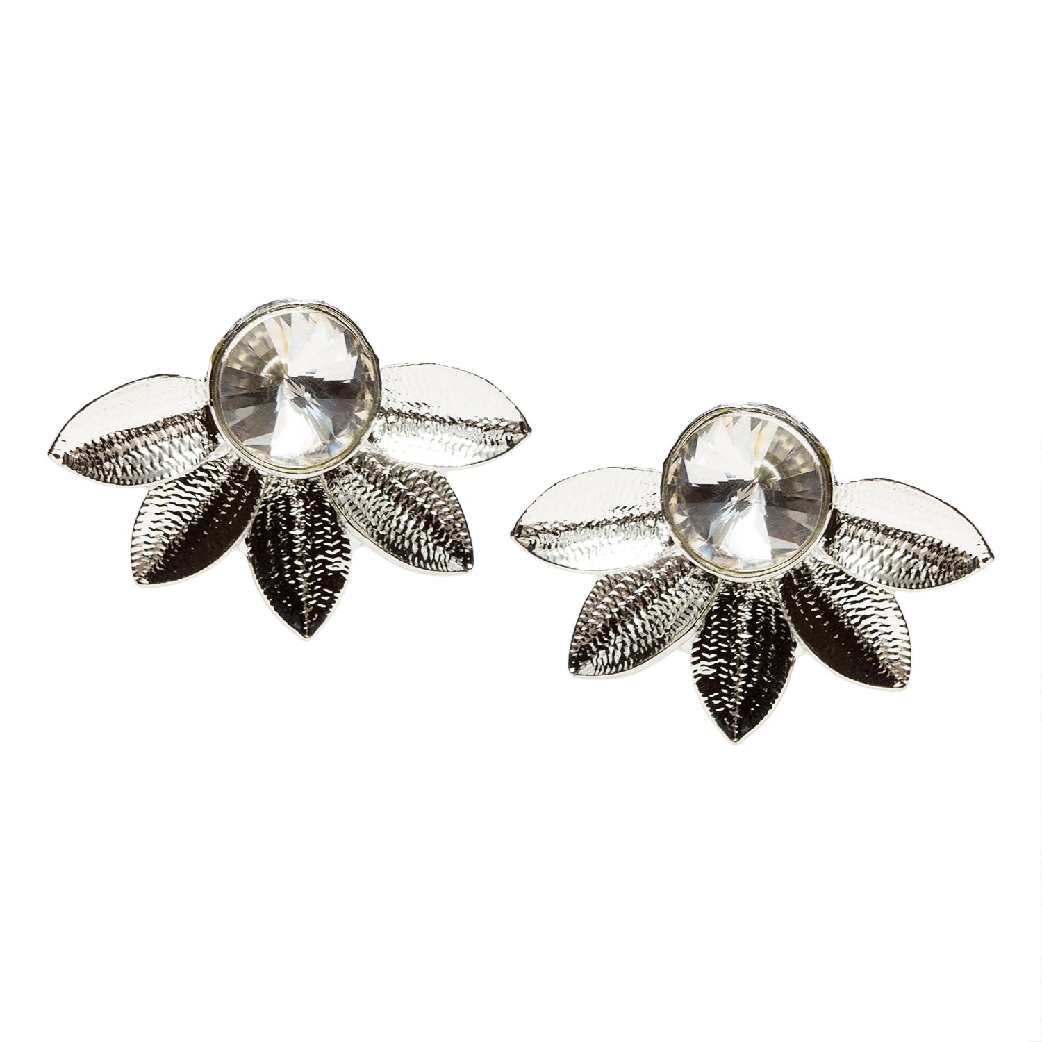 bindhani silver plated white stone leaf flower earrings for women and girls