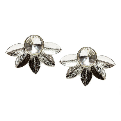 bindhani silver plated white stone leaf flower earrings for women and girls