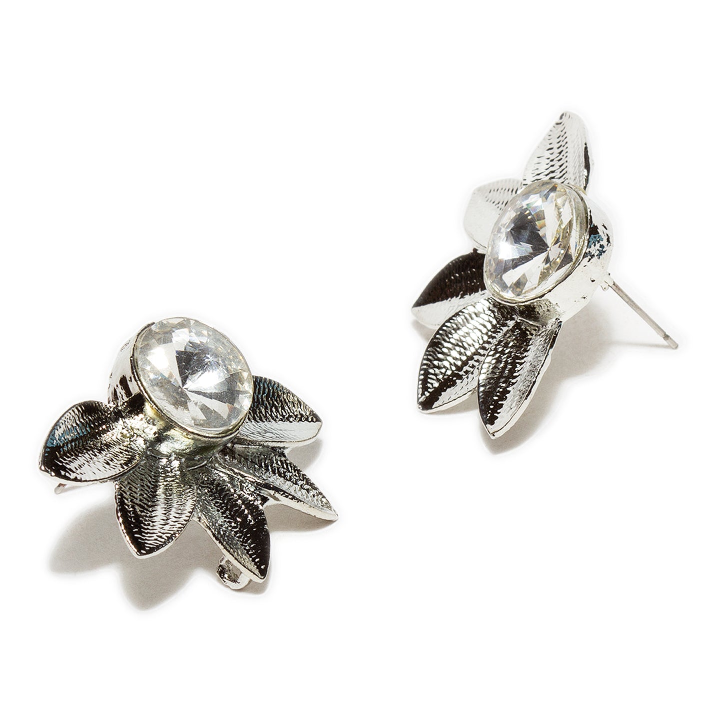 bindhani silver plated white stone leaf flower earrings for women and girls