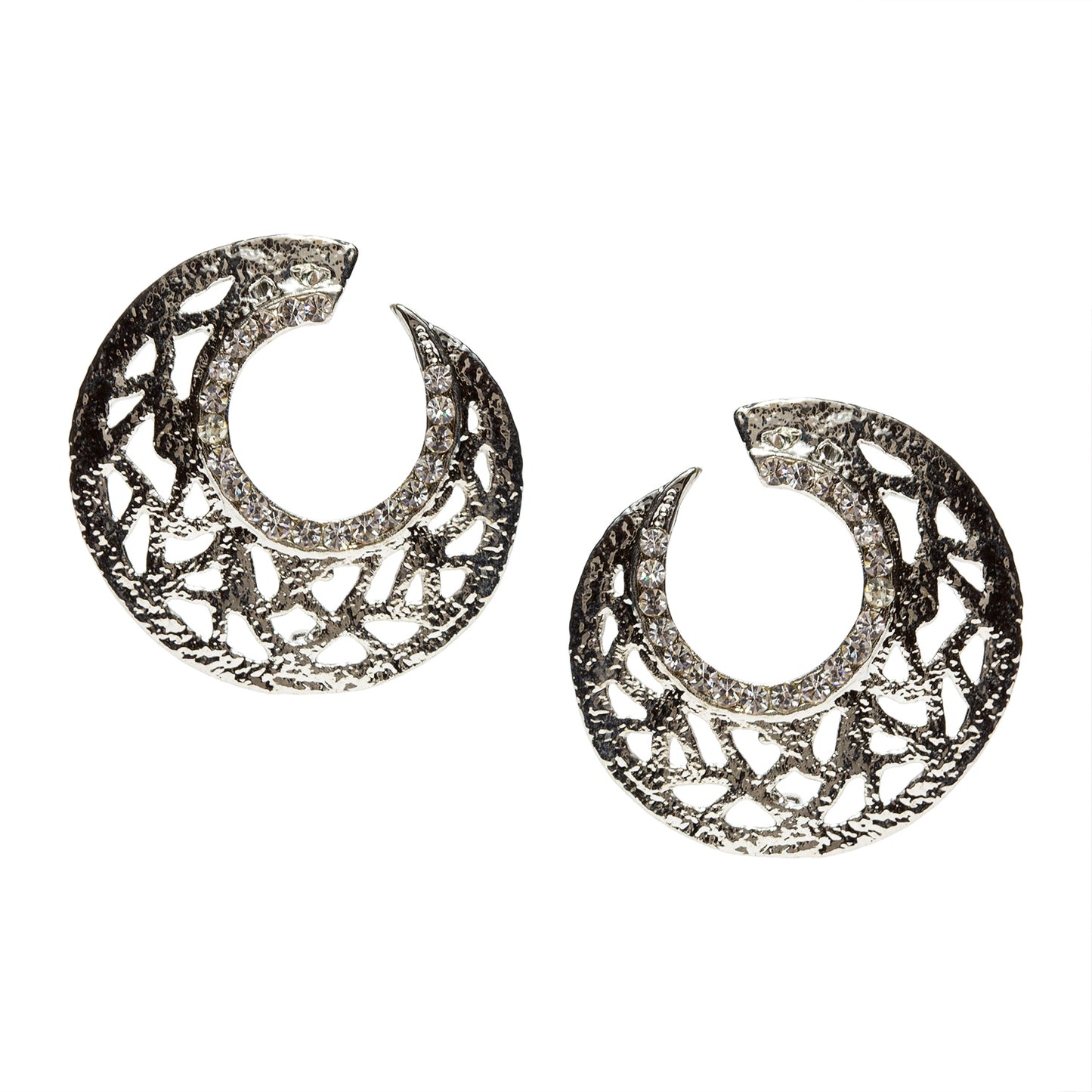 bindhani silver plated white stone moon shaped earrings for women and girls