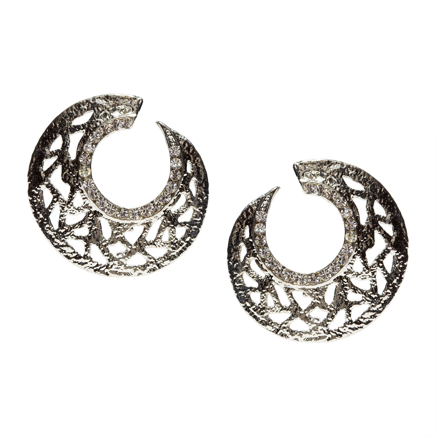 bindhani silver plated white stone moon shaped earrings for women and girls