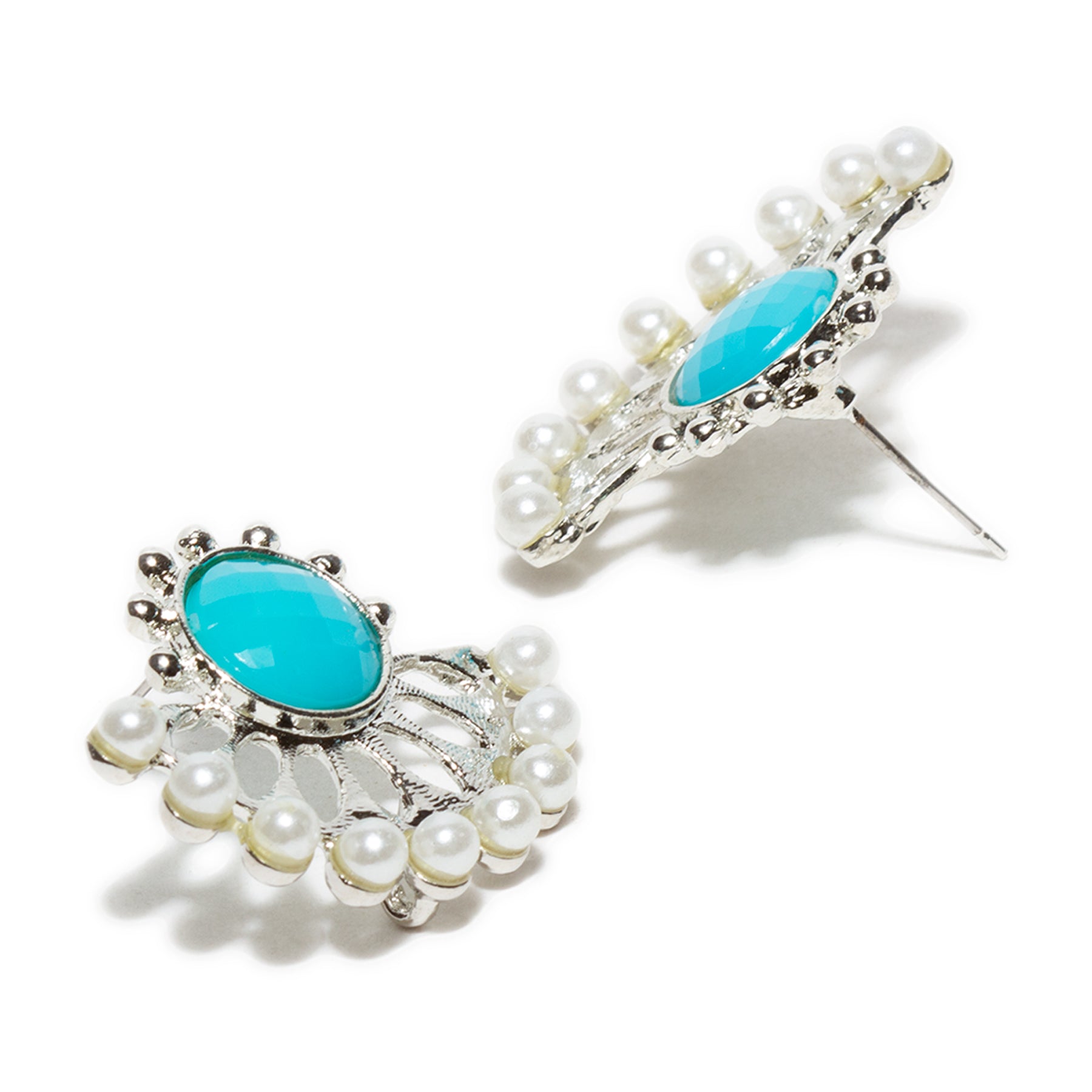 bindhani silver tone beads moon turquoise stone stud earring for women and girls