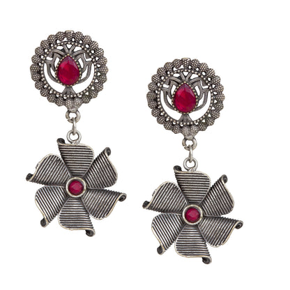 bindhani silver toned red stone pearl beads oxidised earrings for women girls