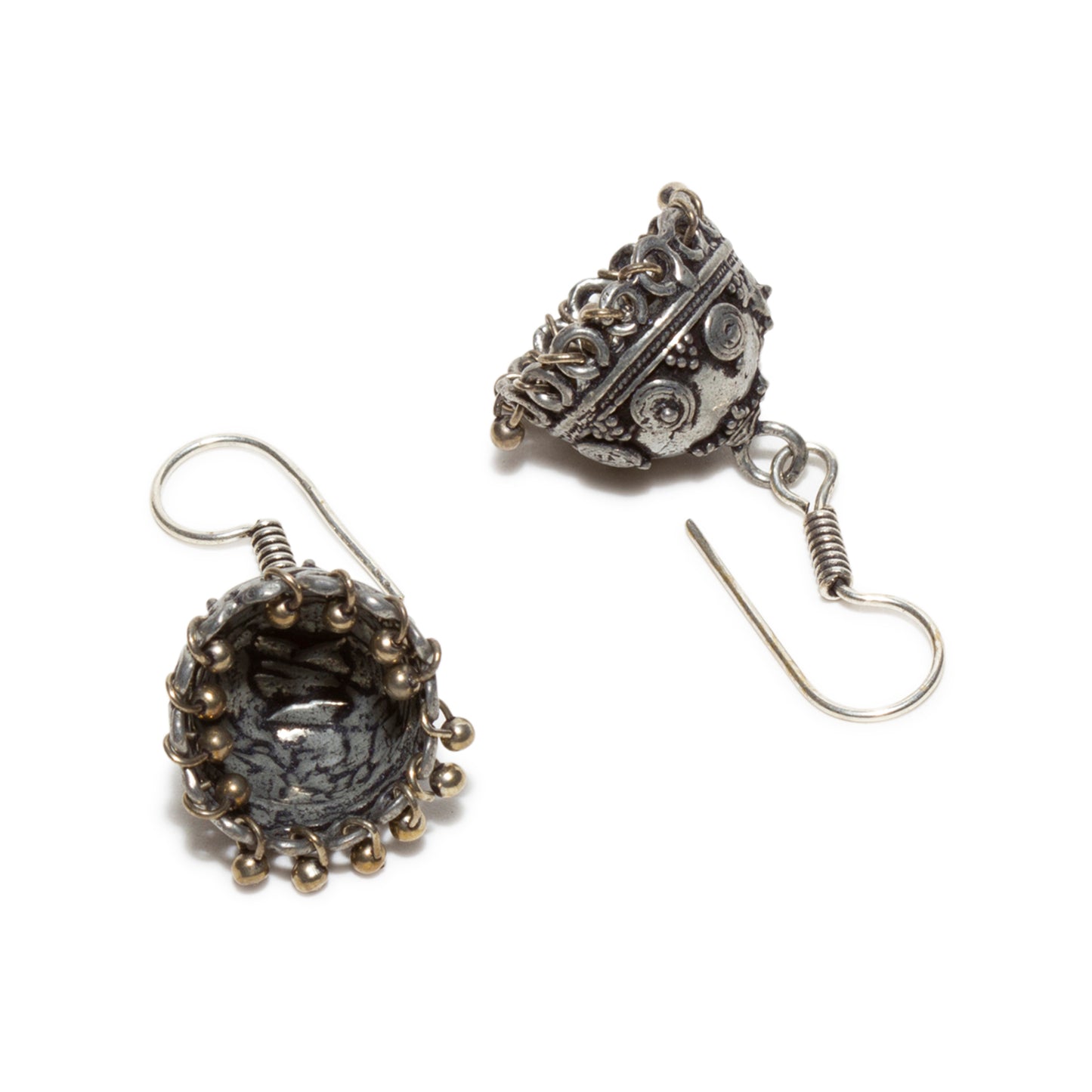 bindhani silver toned antique black oxidised jhumka earrings fish hook for women and girls