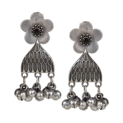 bindhani silver toned black stone beads oxidised earrings for women girls