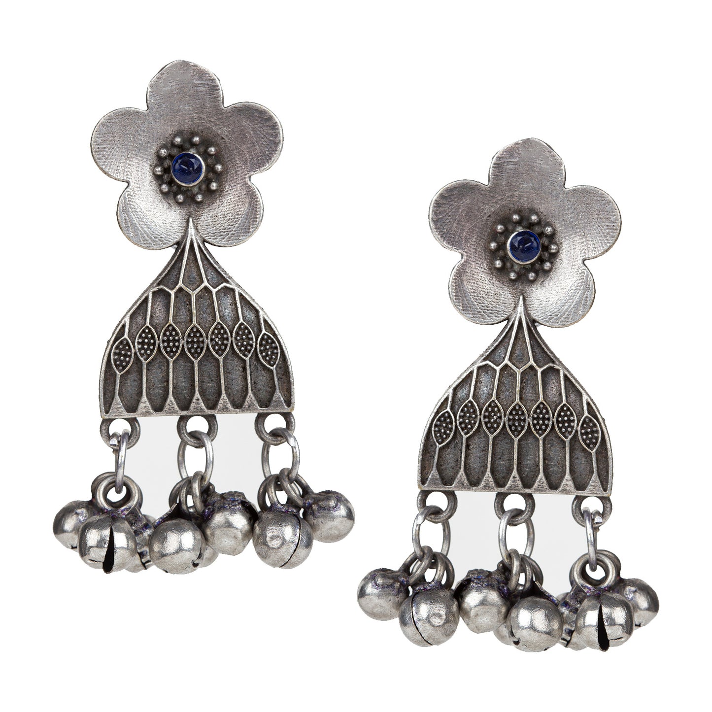 bindhani silver toned blue stone beads oxidised earrings for women girls