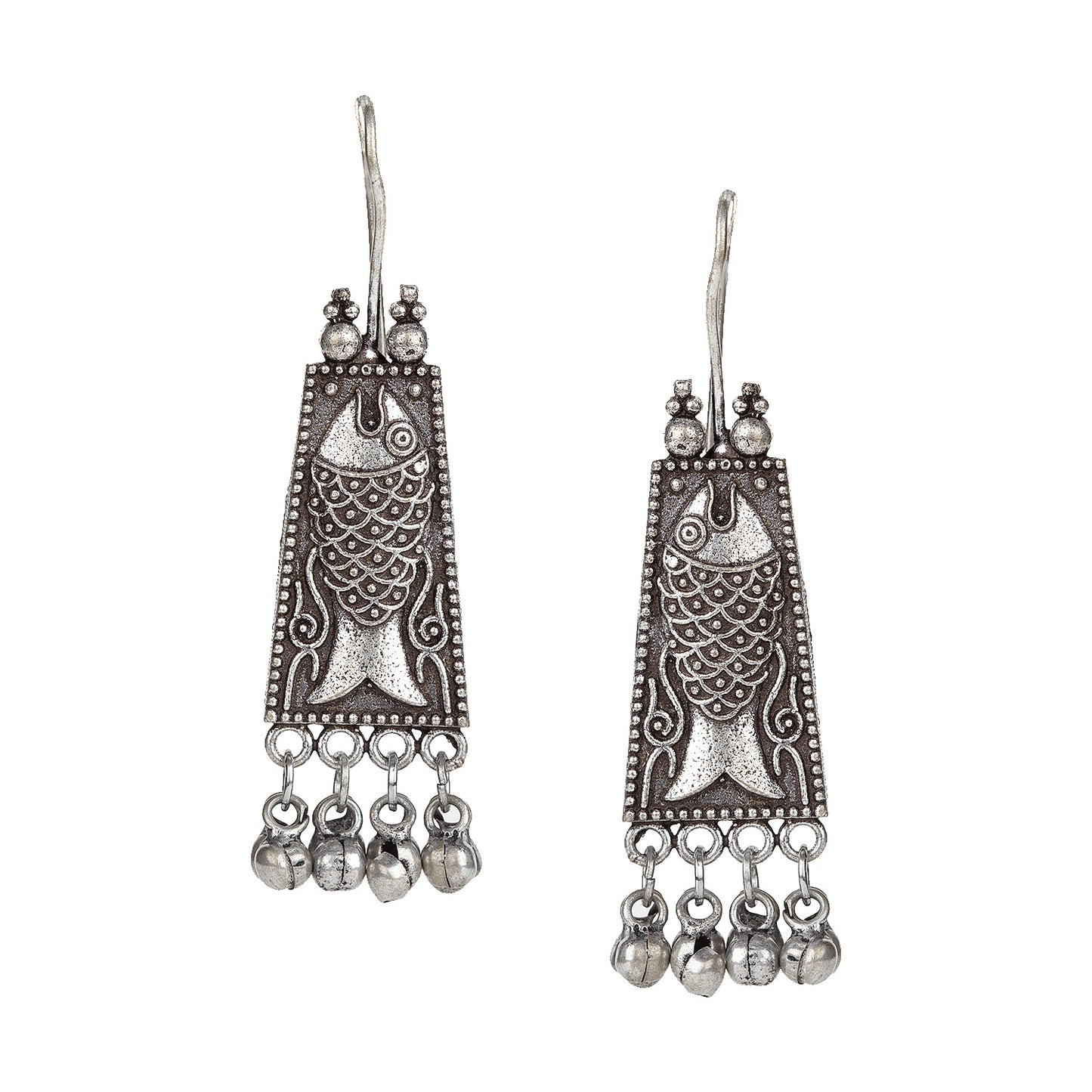 bindhani silver toned fish shaped beads oxidised earrings for women girls