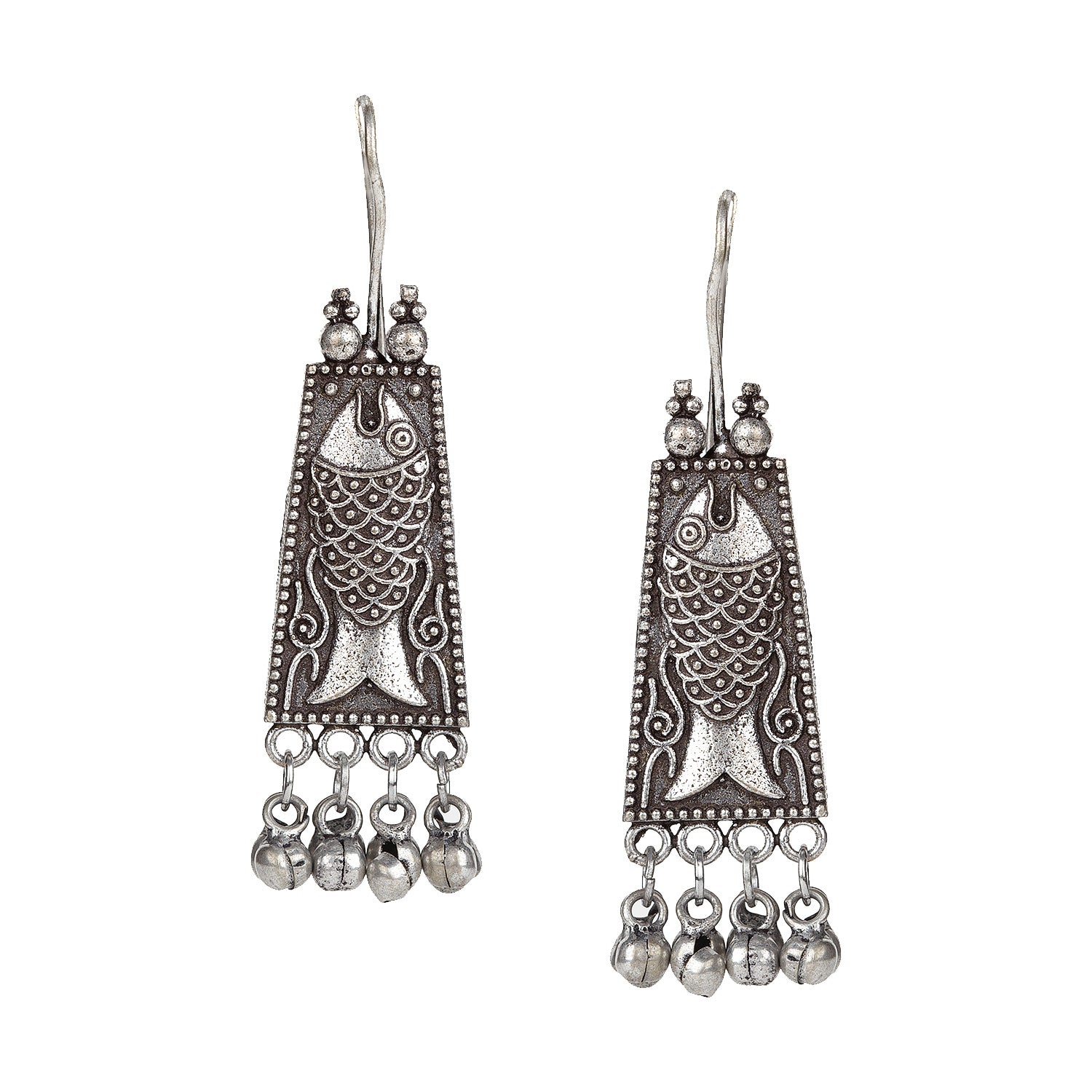 bindhani silver toned fish shaped beads oxidised earrings for women girls