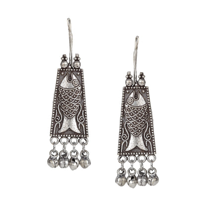 bindhani silver toned fish shaped beads oxidised earrings for women girls