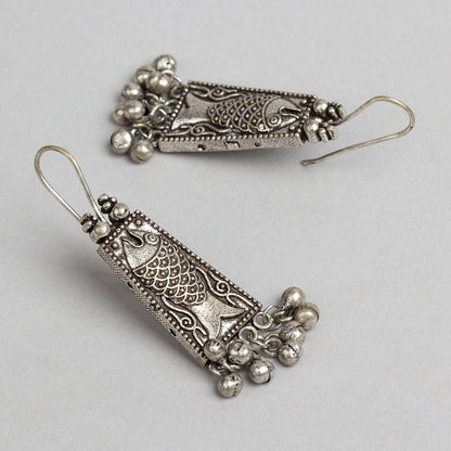 bindhani silver toned fish shaped beads oxidised earrings for women girls