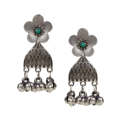 bindhani silver toned green stone beads oxidised earrings for women girls