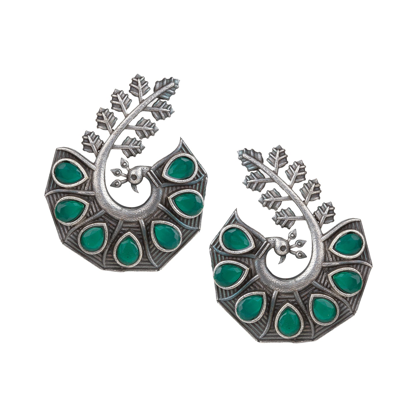 bindhani silver toned green stone oxidised earrings for women girls