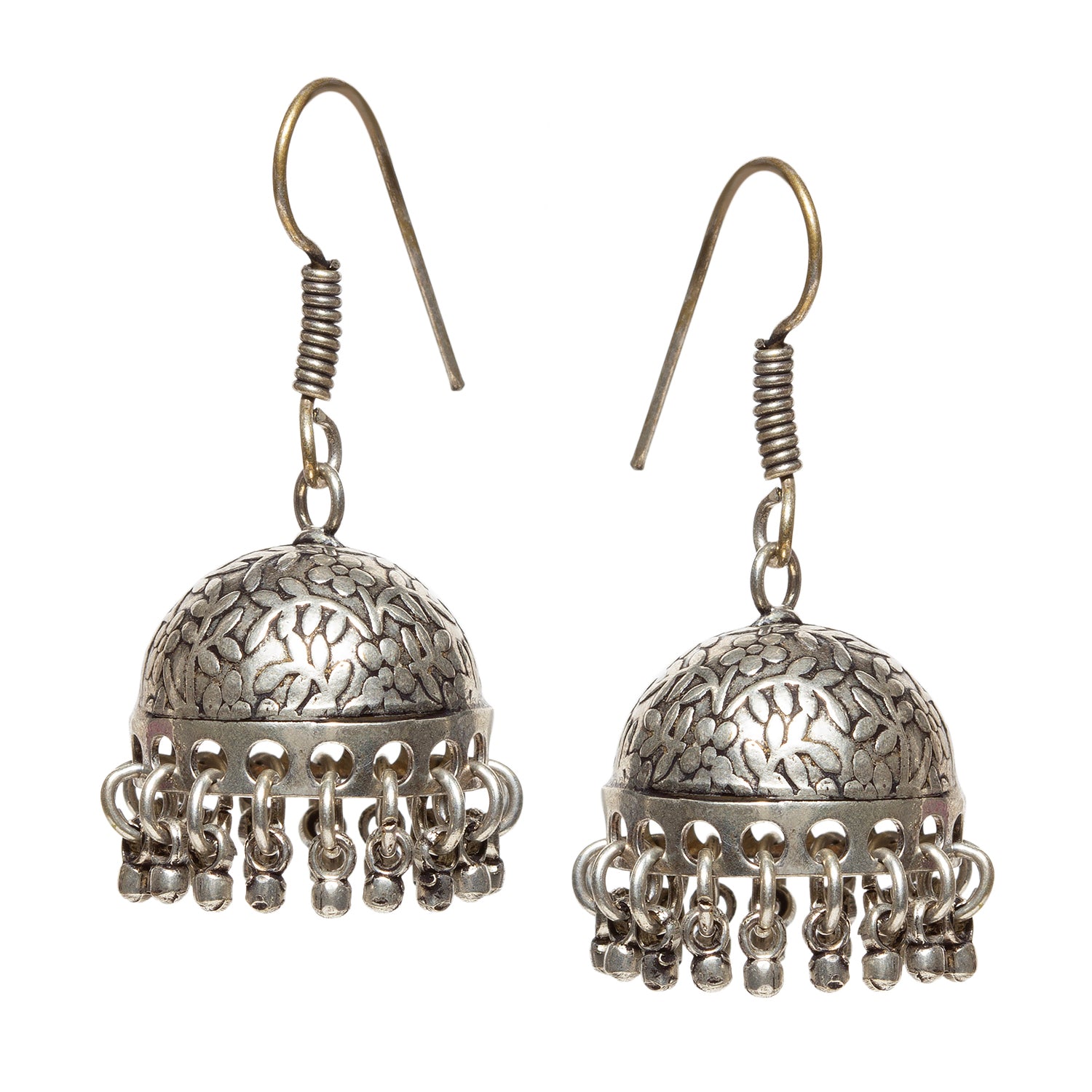 bindhani silver toned hand hammered oxidized german silver jhumki  earrings for women and girls