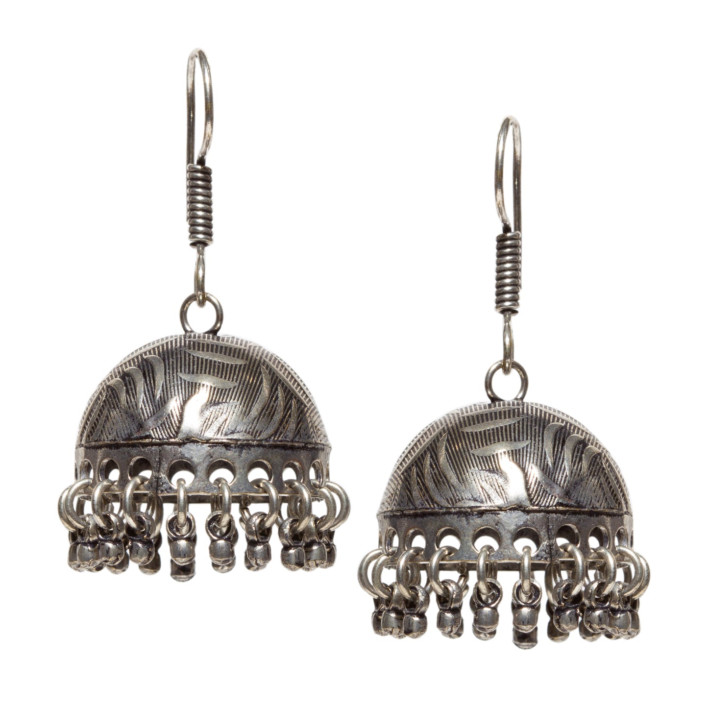 bindhani silver toned hand hammered oxidized german silver jhumki  earrings for women and girls