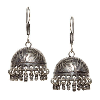 bindhani silver toned hand hammered oxidized german silver jhumki  earrings for women and girls