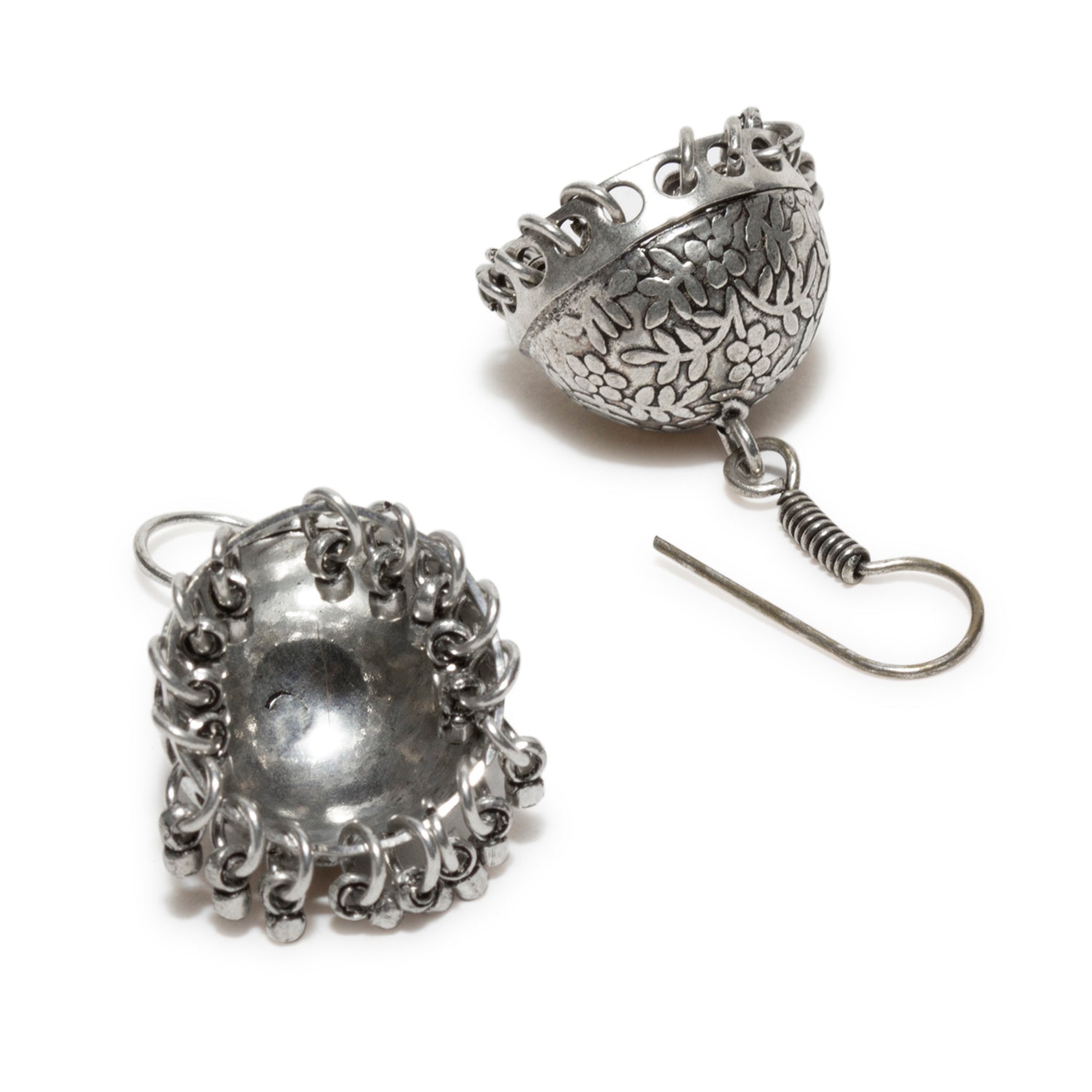 bindhani silver toned hand hammered oxidized german silver jhumki  earrings for women and girls