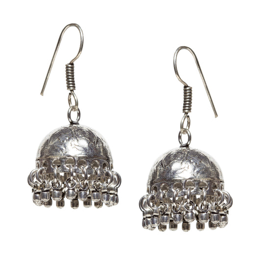 bindhani silver toned light weight oxidized jhumki earrings fish hook for women and teenage girls