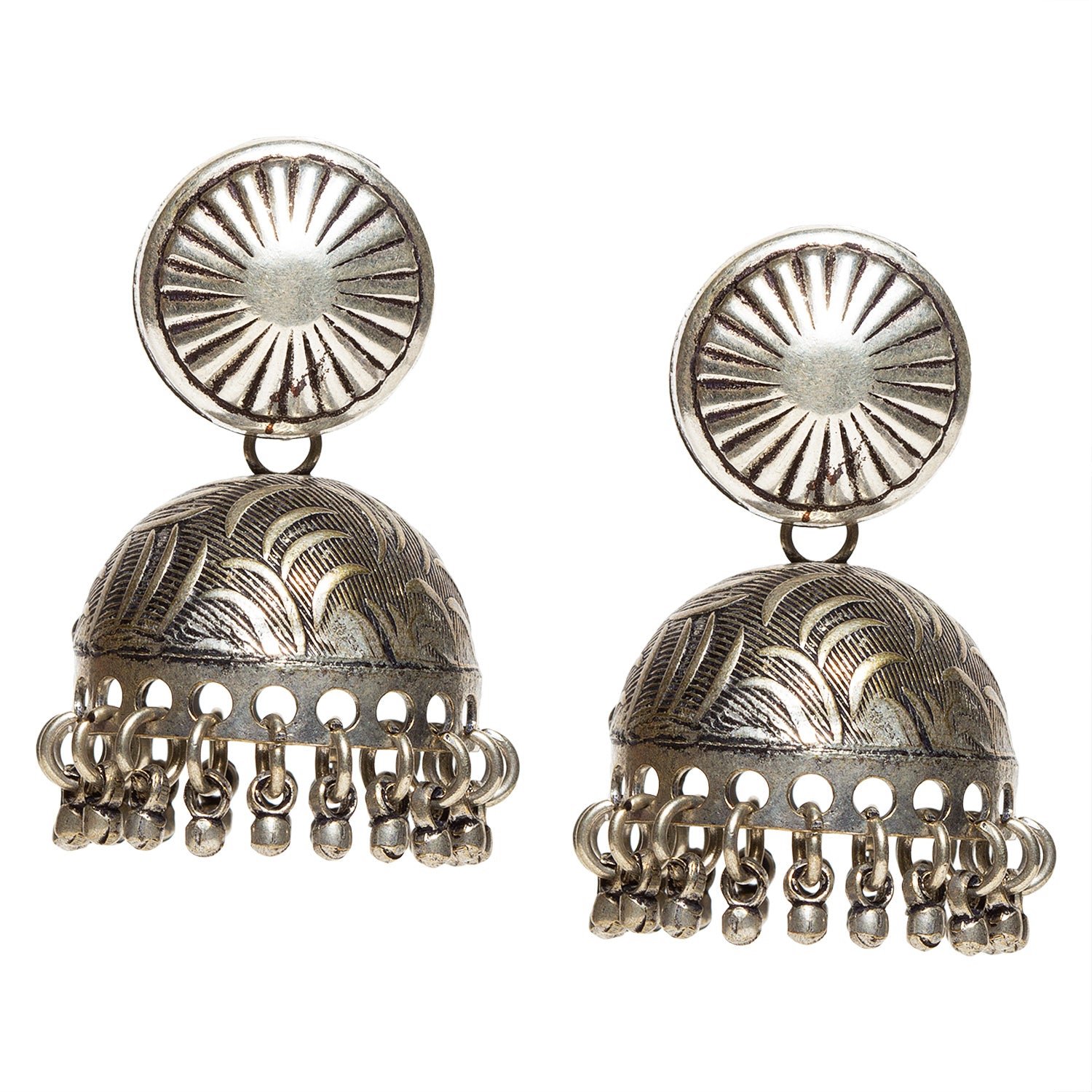 bindhani silver toned mandala oxidised jhumki earrings for women and girls