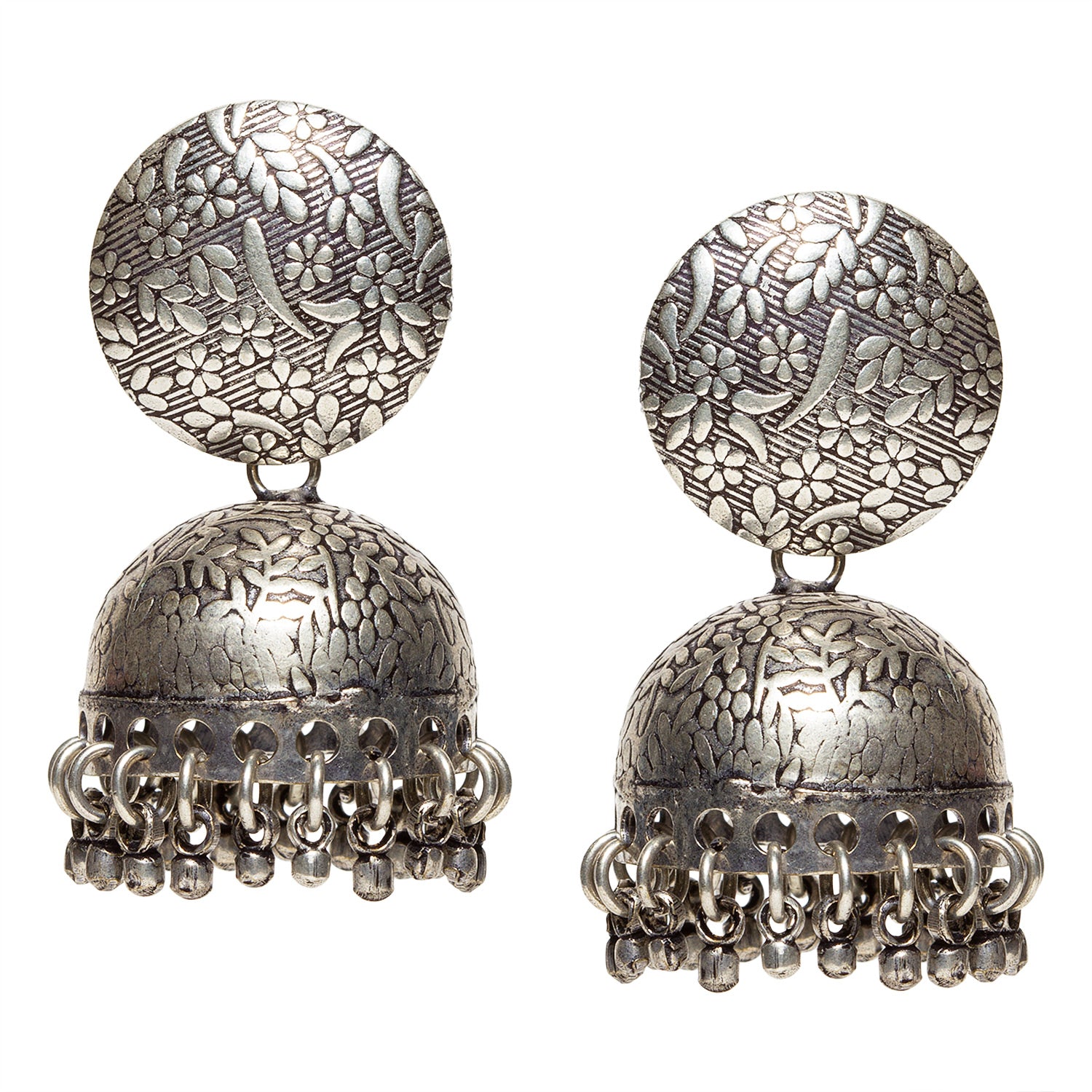 bindhani silver toned oxidized silver plated brass jhumki earrings for women and girls