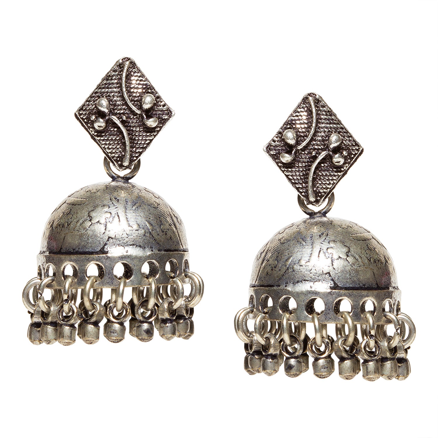 bindhani silver toned oxidized silver plated brass jhumki earrings for women and teenage girls