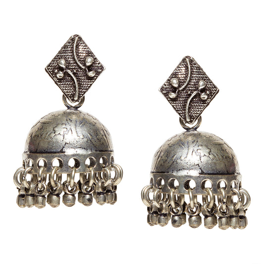 bindhani silver toned oxidized silver plated brass jhumki earrings for women and teenage girls