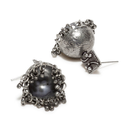 bindhani silver toned oxidized silver plated brass jhumki earrings for women and teenage girls