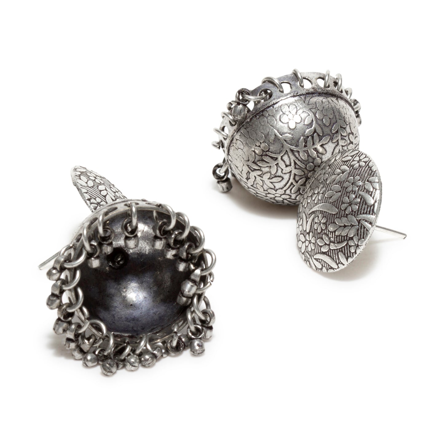 bindhani silver toned oxidized silver plated brass jhumki earrings for women and girls