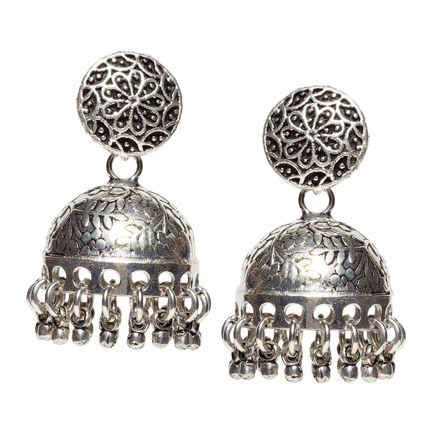 Shop Bindhani Women's Silver-Plated Ghungroo Oxidised Jhumka Earrings
