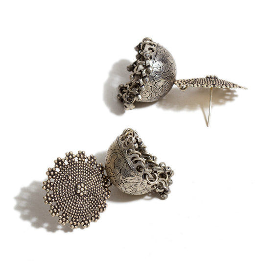 bindhani silver toned oxidized silver plated brass jhumki earrings for women and girls