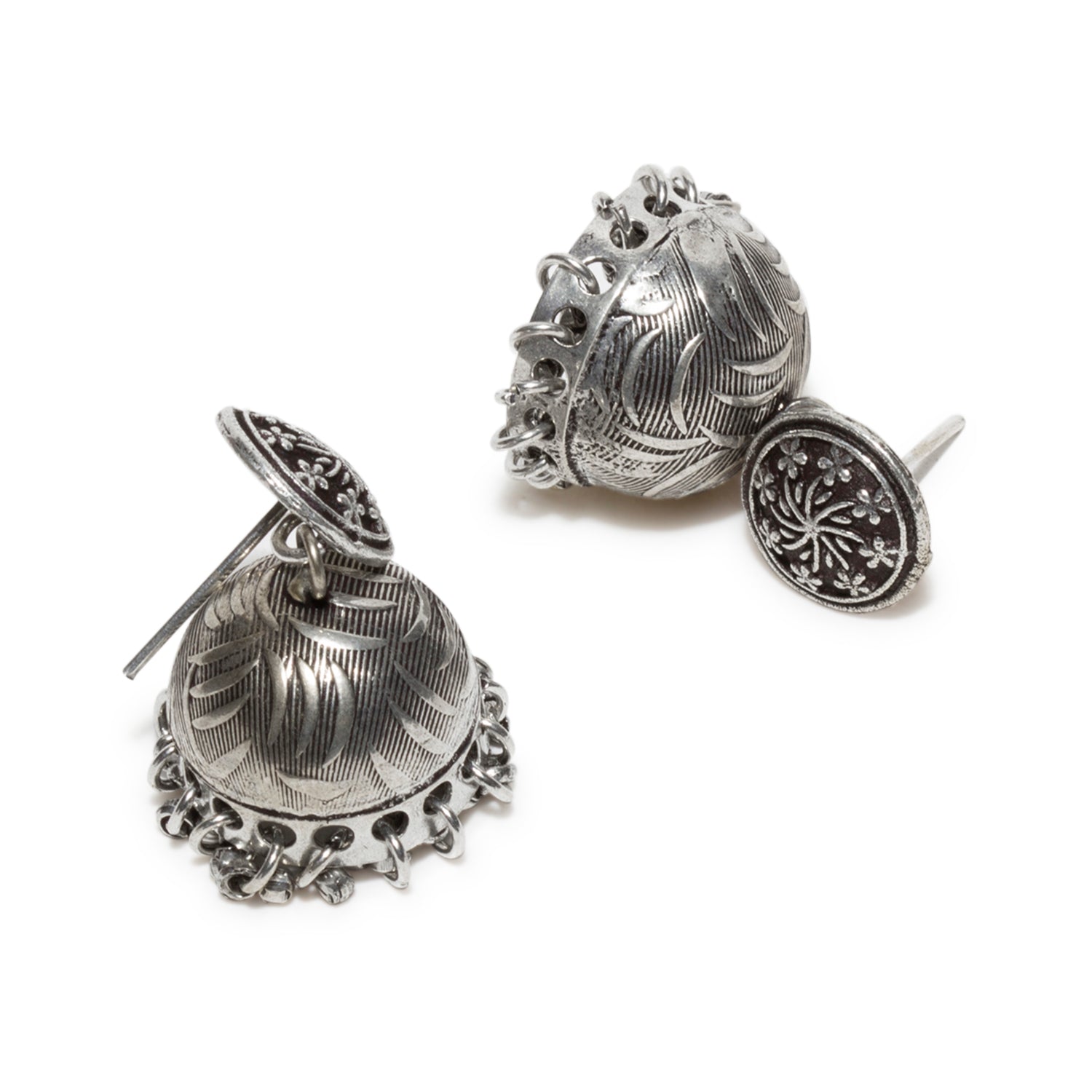 bindhani silver toned oxidized silver plated brass jhumki earrings for women and girls