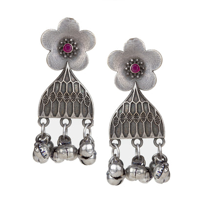 bindhani silver toned pink stone beads oxidised earrings for women girls