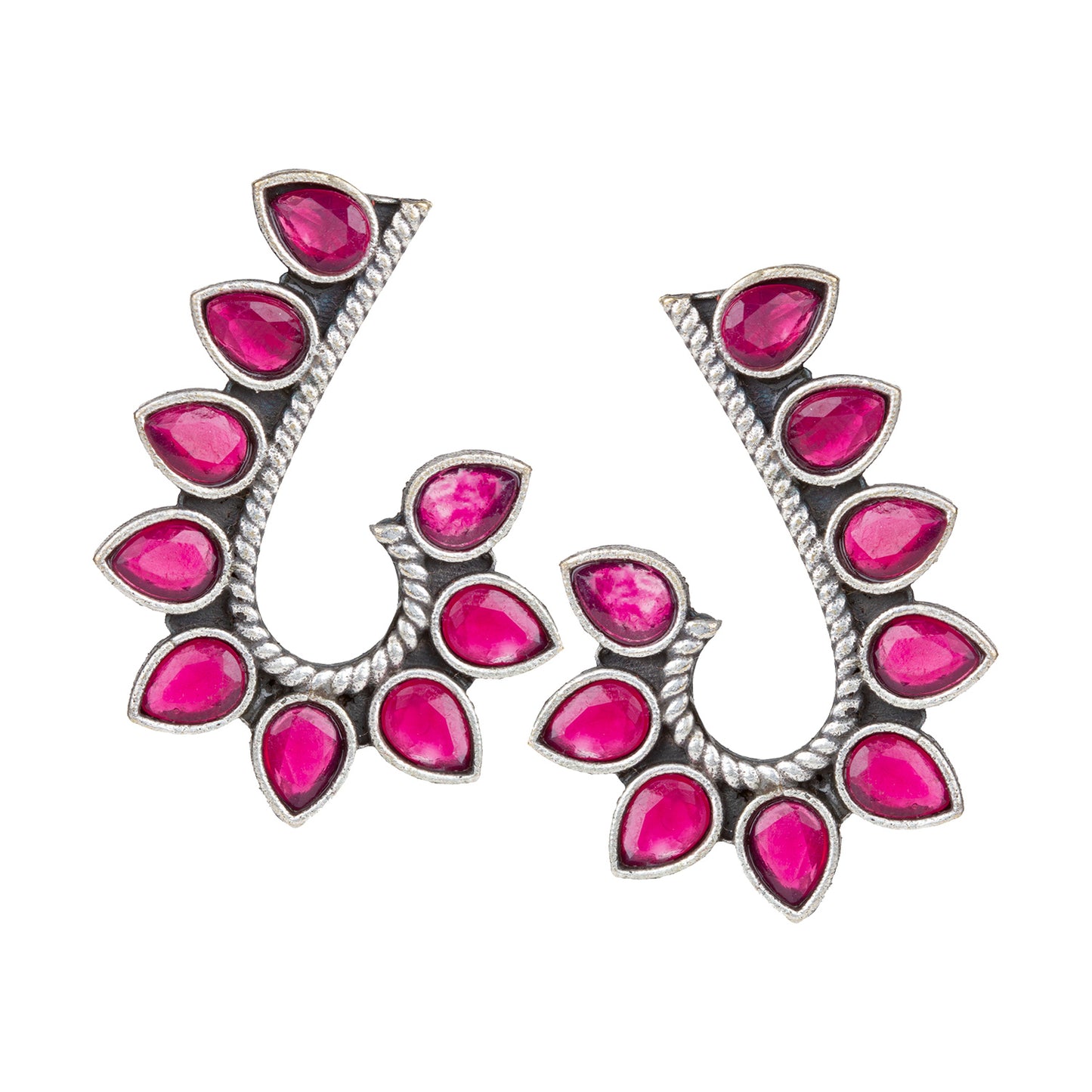 bindhani silver toned pink stone pearl beads oxidised earrings for women girls