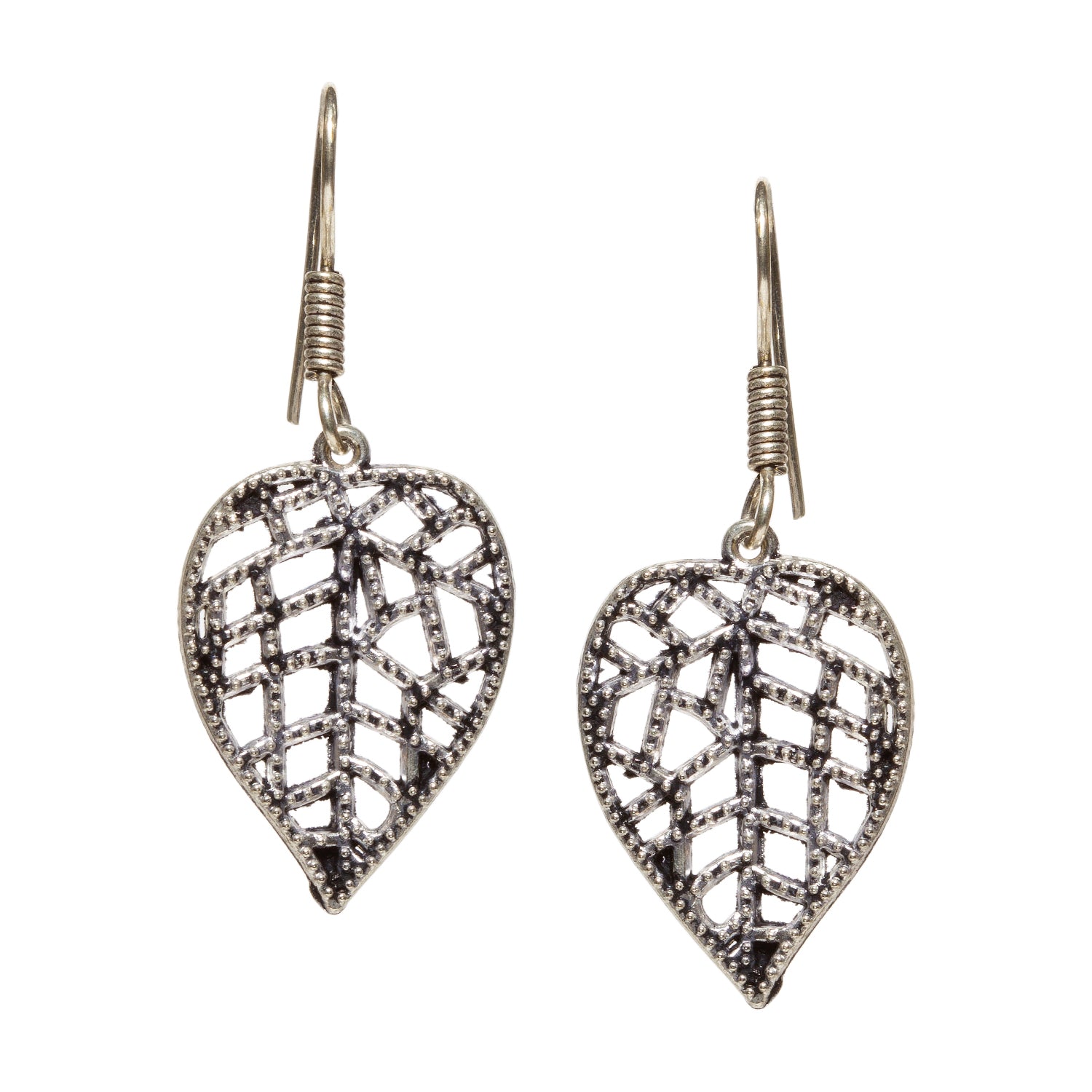 bindhani silver toned spade leaf oxidize small earrings secured with fish hook earwire for women and girls