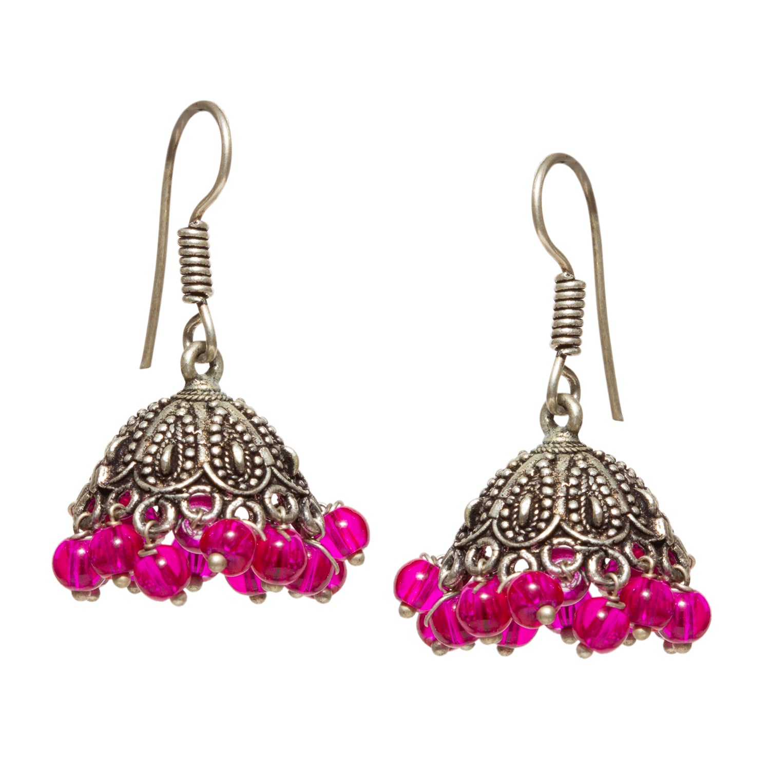 bindhani sliver toned pink beads black oxidised light weight jhumka earrings for women and girls