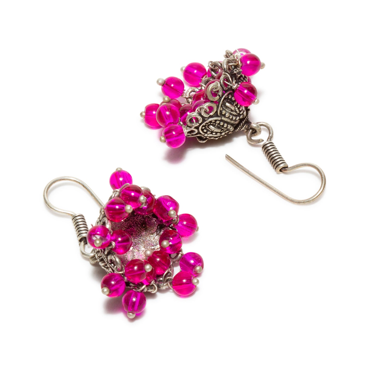 bindhani sliver toned pink beads black oxidised light weight jhumka earrings for women and girls