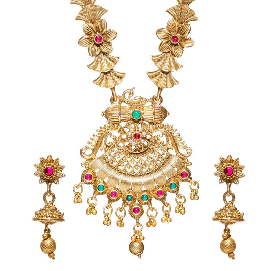 South Indian Style Traditional Long Pendant Jhumka Necklace Set